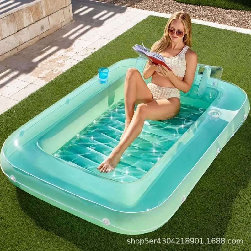 Matelas flottant gonflable avec dossier et porte-gobelets – Bleu ciel